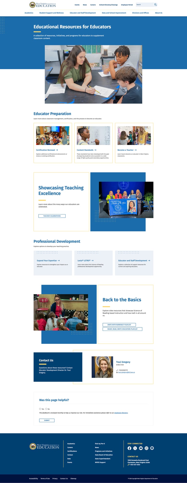 Screenshot: Educator resources with preparation, PD, and video resources