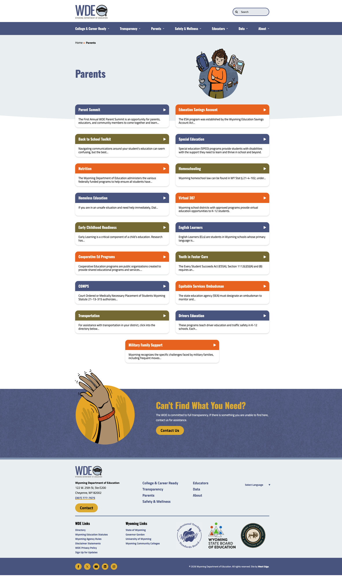 Parent resources landing page